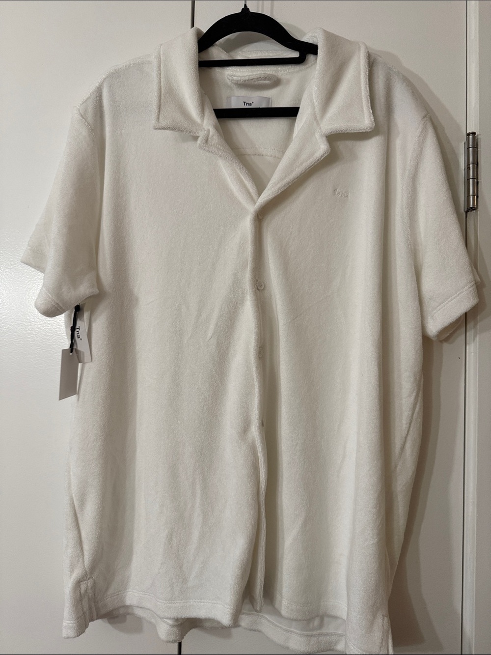 TNA White Short-Sleeve Terry Button-Down Shirt